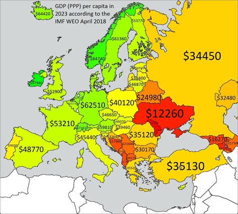 Map of European countries in 2023 by GDP per capita PPP (projections ...