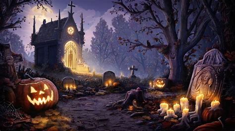 Haunted Graveyard Halloween Ambience with Spooky and Relaxing Sounds ...