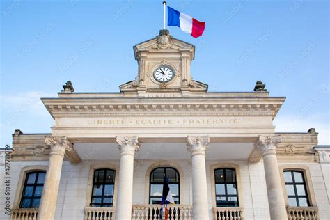 Arcachon city French tricolor flag with mairie liberte egalite ...