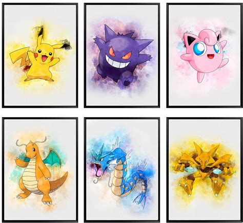 Buy Pokemon Wall Art – Pokemon Wall Decor s – Unframed Set of 6 Prints ...