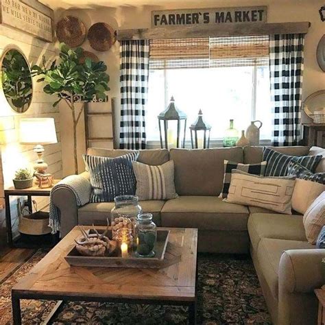 Inviting Farmhouse Living Room with Buffalo Plaid