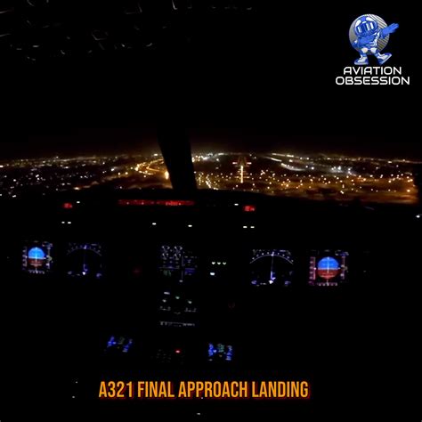 A321 Night Landing Cockpit View