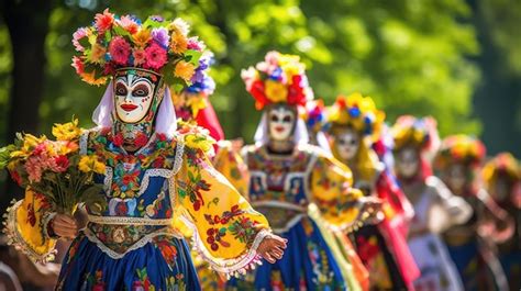 Premium AI Image | a group of people in colorful costumes are walking ...