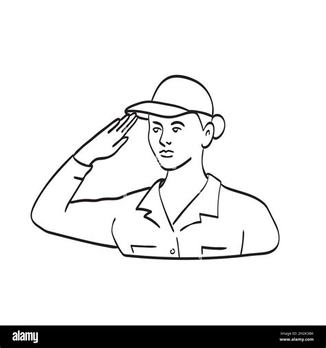 American Female Veteran Soldier or Military Personnel Saluting Line Art ...