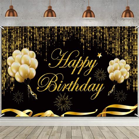 Happy Birthday Banner Happy Birthday Backdrop Banner Black And Gold ...