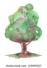 Watercolor Green Tree Drawing Hand Draw Stock Illustration 2277242339 ...