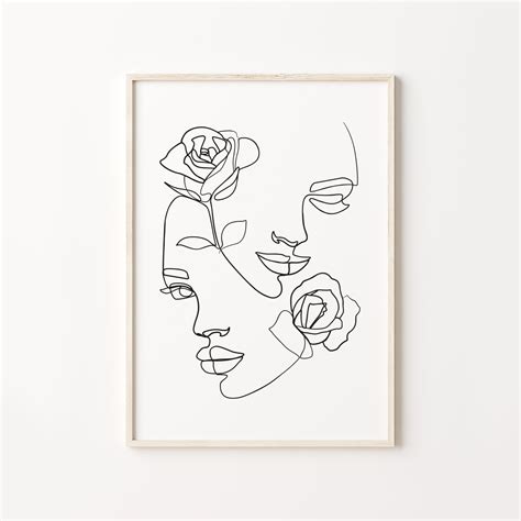 Home Decor Line Drawing Art Set of 2 Prints Two Face Line Art Gallery ...