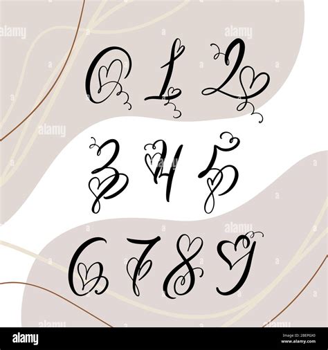 Handwritten heart calligraphy monogram numbers. Valentine Cursive font ...