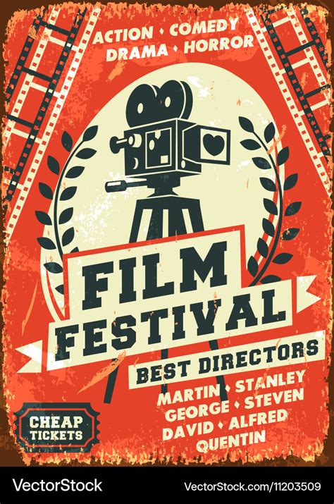 Grunge retro film festival poster Royalty Free Vector Image