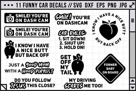 Funny car decals SVG | 11 car decal SVG files