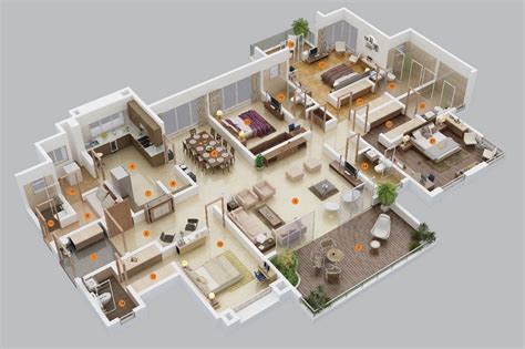 Primary Family House 4 Bedroom House Floor Plan Design 3D Wonderful ...