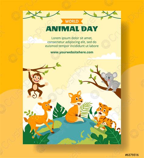 World Animal Day Vertical Poster Flat Cartoon Hand Drawn Templates ...