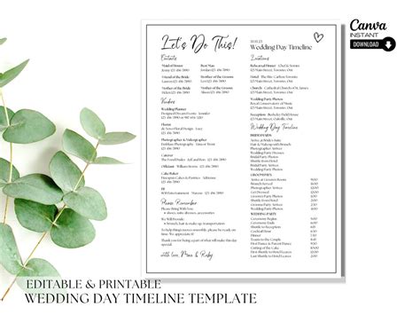 Editable Wedding Day Timeline Template Printable Wedding - Etsy