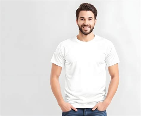 Premium Photo | Young man wearing blank white t shirt mockup print ...