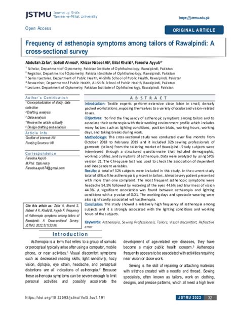 (PDF) Frequency of asthenopia symptoms among tailors of Rawalpindi: A ...