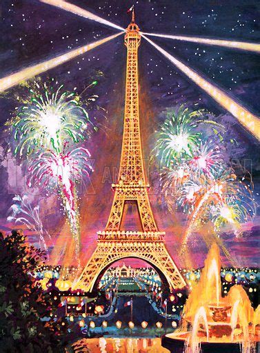 Eiffel Tower with fireworks stock image | Look and Learn