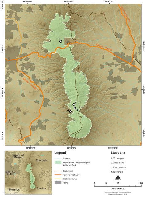 Study area and location of ditches in the Iztaccíhuatl-Popocatépetl ...