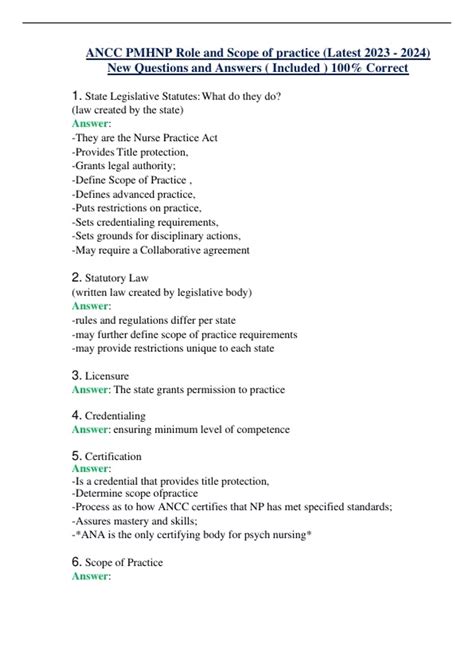 ANCC PMHNP Role and Scope of practice (Latest ) New Questions and ...