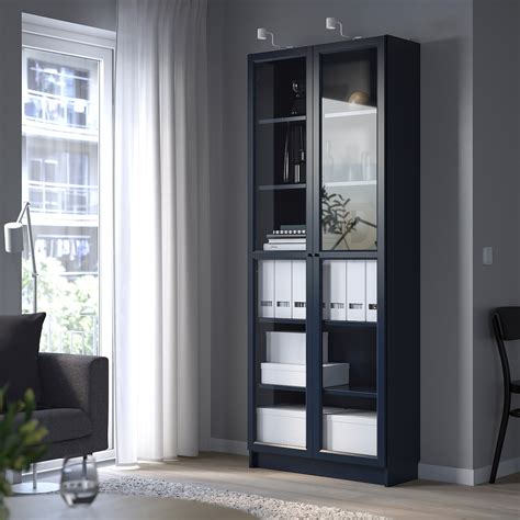 Ikea Billy Bookcase With Glass Doors Blue - Encycloall