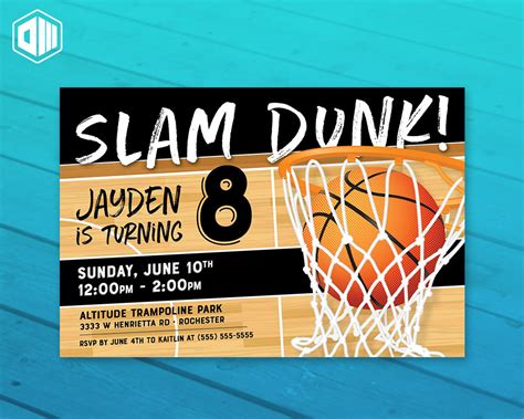 Basketball Slam Dunk Birthday Invitation 5x7 or 4x6 Basketball Theme - Etsy