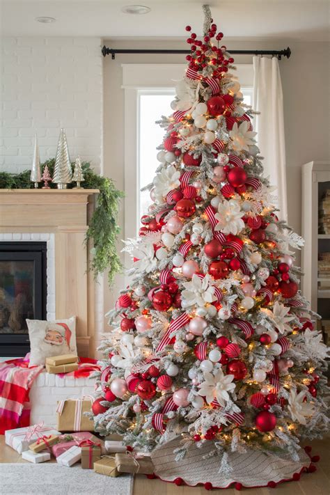 White Christmas Tree With Silver And Red Decorations