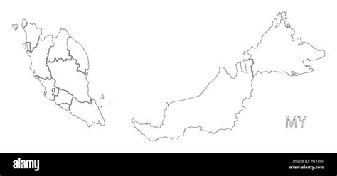 Malaysia outline silhouette map illustration with states Stock Vector ...