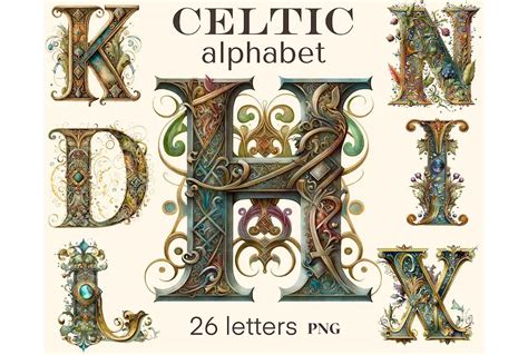 Celtic Alphabet Watercolor 26 PNG Graphic by HelloMyPrint · Creative ...