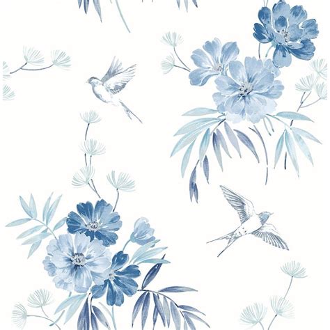 Brewster Deja Blue Floral Blue Wallpaper Sample UW25888SAM - The Home Depot