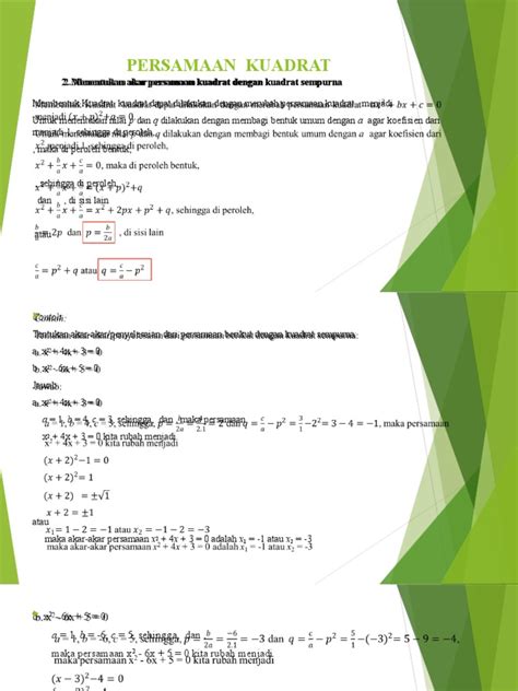 Menentukan Akar Persamaan Kuadrat Dengan Kuadrat Sempurna Dan Rumus | PDF