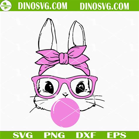 Bubble Gum Blowing Bunny Glasses SVG, Easter Bunny With Bandana SVG ...