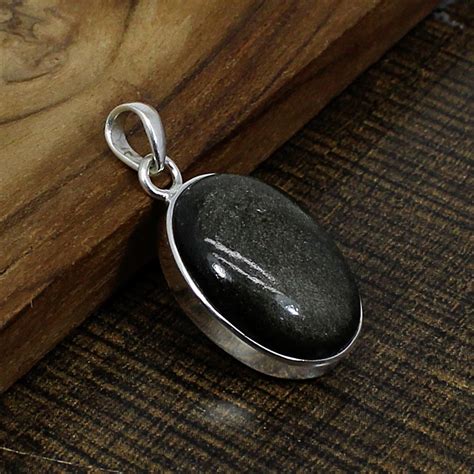 Natural Gold Sheen Obsidian Pendant, Golden Obsidian, Sterling Silver ...