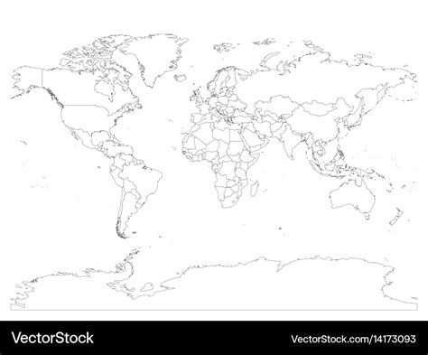 World map with country borders thin black outline Vector Image