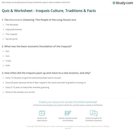 Quiz & Worksheet - Iroquois Culture, Traditions & Facts | Study.com