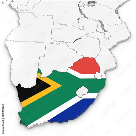 3D Map of South Africa with South African Flag on White Background 3D ...