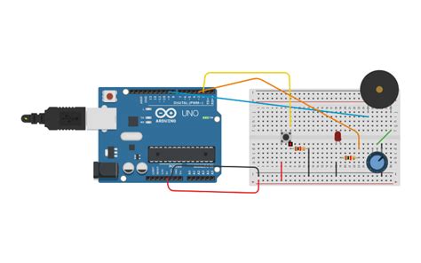 Circuit design Arduino buzzer with led and push button - Tinkercad