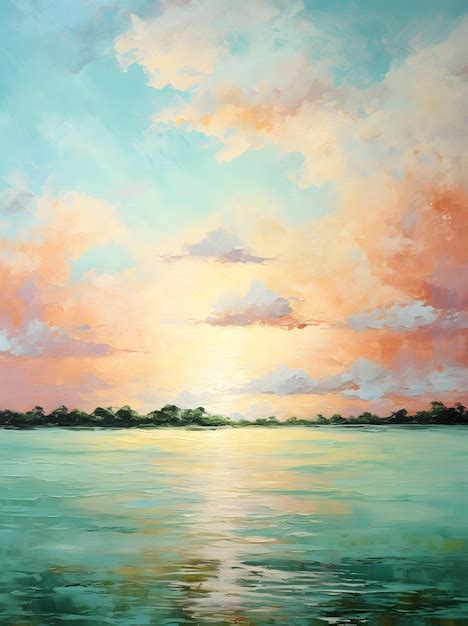 Premium AI Image | sunset on the lake painting