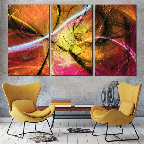 3D Abstract Canvas Wall Art, Abstract Electric Fractal 3 Piece Canvas ...