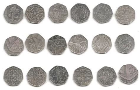 RARE 50 PENCE coins - Collection of 18 circulated coins in very good ...