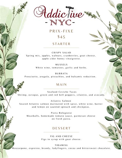 Theater Prix-Fixe Menu – Addictive NYC