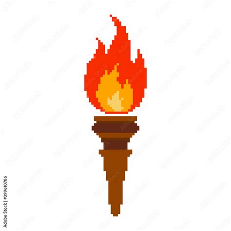 Pixel torch icon. Pixel art 8 bit Stock Vector | Adobe Stock