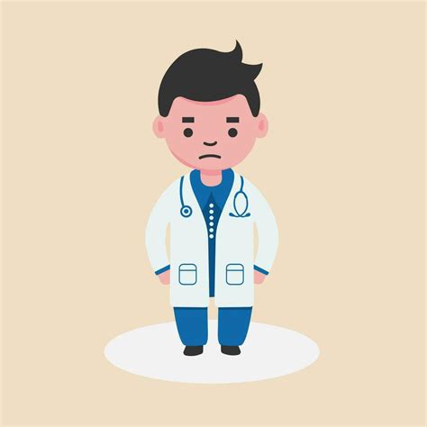 Stressed doctor. A sad doctor cartoon character wearing white uniform ...