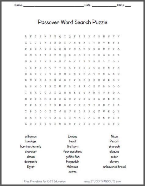 Free Printable Passover Word Search Puzzle Student Handouts, 46% OFF