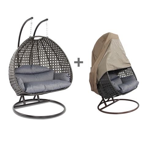 LeisureMod Wicker Hanging 2 person Egg Swing Chair With Outdoor Cover ...