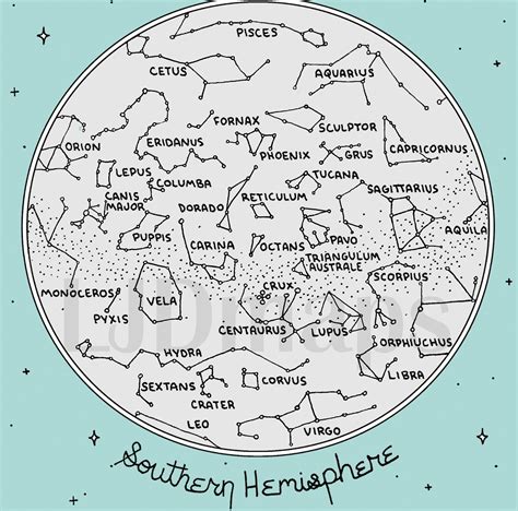 Map of the Constellations | Star Chart | Hand-drawn | Digital ...