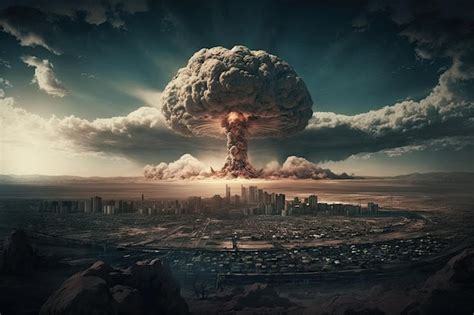 Premium Photo | Fallout cloud from nuclear bomb with view of destroyed ...