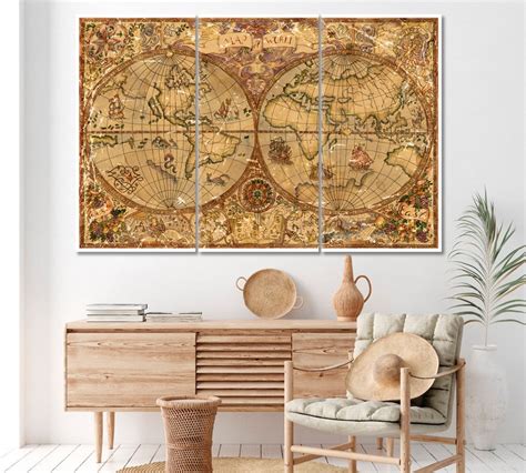 Antique World Map Canvas Art Vintage World Map Wall Decor | Etsy