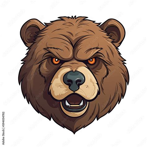 Angry Bear Face Sticker On Isolated Transparent Background, Png, Logo ...