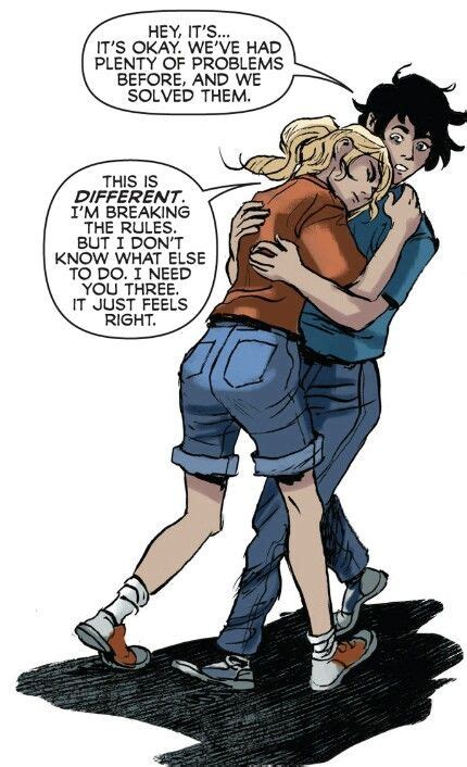 two people hugging each other in the middle of a comic strip with words ...