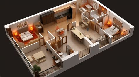 House Plan Floor 2 Bedroom And In 3d Backgrounds | PSD Free Download ...