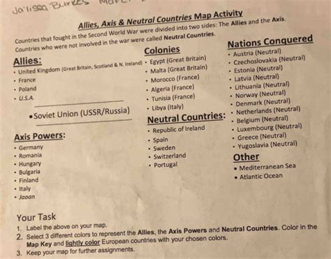 Solved: Allies, Axis & Neutral Countries Map Activity Countries that ...